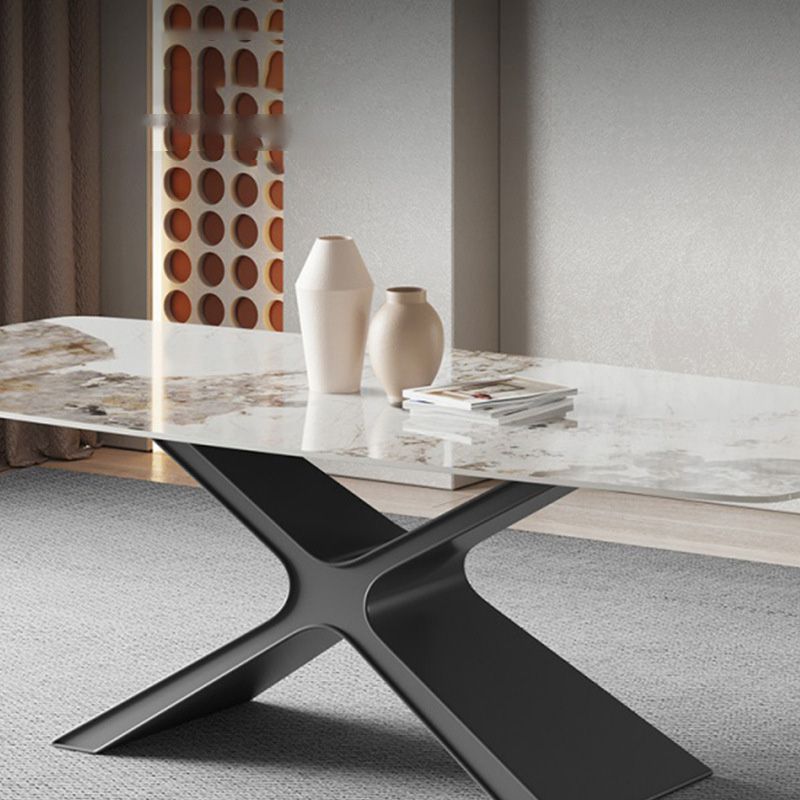 Industrial Style Rectangle Table Sintered Stone Dining Table with Metal Legs for Home Use Clearhalo 'Dining Tables & Seating' 'Dining Tables' 'dining_table' 'furn' 'furn_dining_table' 'Furniture' 'Kitchen & Dining Furniture' 1200x1200_7f6f6820-64d9-4b08-a88b-bde6761ed888