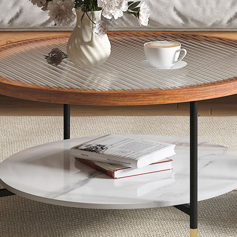 Glass & Slate Round Coffee Table Set Tropical Shelf Included Cocktail Table Clearhalo 'Coffee & Accent Tables' 'Coffee Tables' 'coffee_tables' 'furn' 'furn_coffee_tables' 'Furniture' 'Living Room Furniture' 1200x1200_7f708580-2e72-455d-92be-b0c2fff3bddf