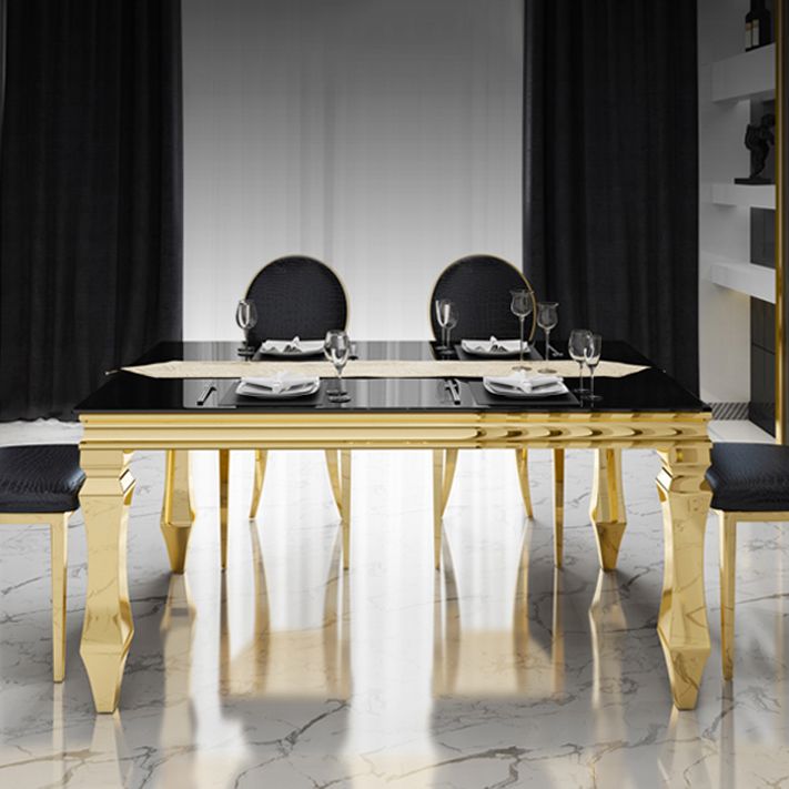 Metal Traditional Luxury Rectangle Indoor Table Glass Top Table with 4 Legs Clearhalo 'Dining Tables & Seating' 'Dining Tables' 'dining_table' 'furn' 'furn_dining_table' 'Furniture' 'furniture_dining_table' 'Kitchen & Dining Furniture' 'kitchen' 'kitchen_dining_table' 1200x1200_7f728239-5d03-4048-be16-3fb372167333
