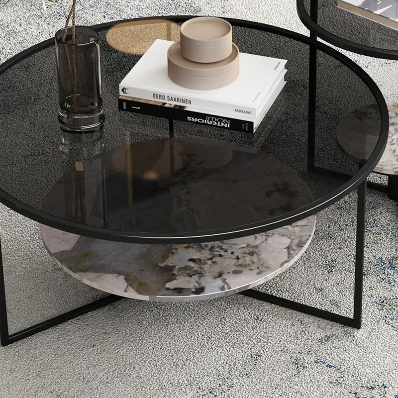 Contemporary Coffee Table Round Glass Top Cocktail Table with Storage Clearhalo 'Coffee & Accent Tables' 'Coffee Tables' 'coffee_tables' 'furn' 'furn_coffee_tables' 'Furniture' 'Living Room Furniture' 1200x1200_7f731296-1bfe-40c2-8315-6940cf569cc2