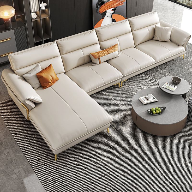 Divano sezionale in pelle autentica da 37,4 "divano ad alta crema con cuscino