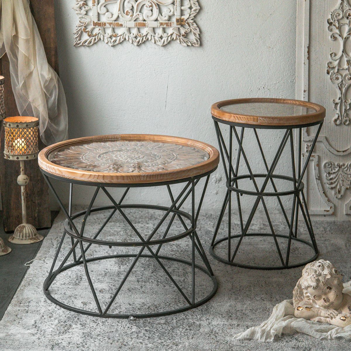 Frame French Country Round Coffee Table Distressed Wood Cocktail Table Clearhalo 'Coffee & Accent Tables' 'Coffee Tables' 'coffee_tables' 'furn' 'furn_coffee_tables' 'Furniture' 'Living Room Furniture' 1200x1200_7f79f986-63ca-47a7-adfa-57914d1adbba