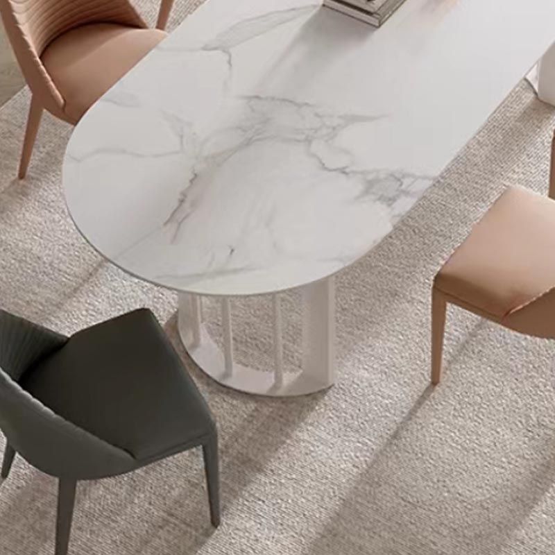 Modern White Stone Top Dinner Table Oval Metal Double Pedestal Dining Table Clearhalo 'Dining Tables & Seating' 'Dining Tables' 'dining_table' 'furn' 'furn_dining_table' 'Furniture' 'furniture_dining_table' 'Kitchen & Dining Furniture' 'kitchen' 'kitchen_dining_table' 1200x1200_7f7ad3a6-73a1-491e-acc8-ac204dc47bdc