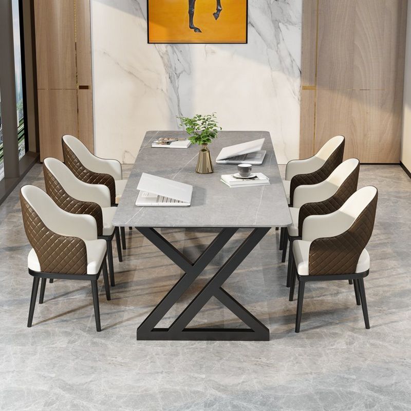 Rectangle Office Desk Antique Finish Writing Desk with Metal Legs