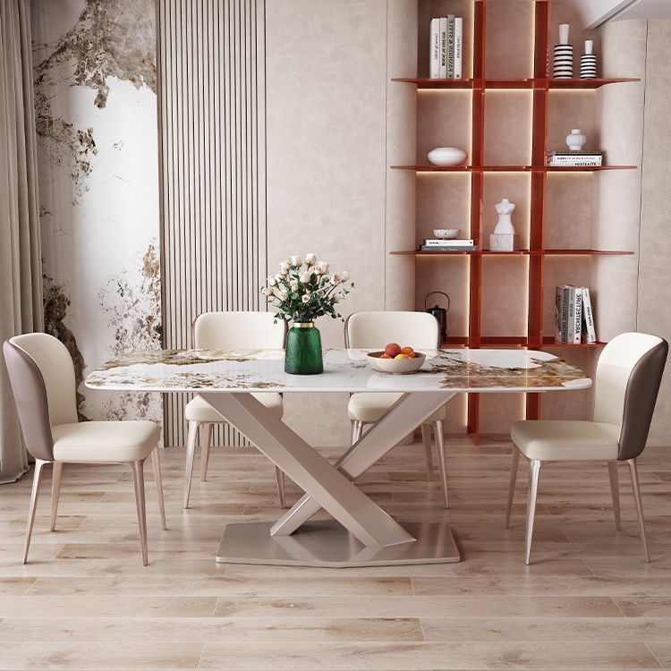 Rechthoekige eettafel Wit stenen tafelblad voor eetkamer