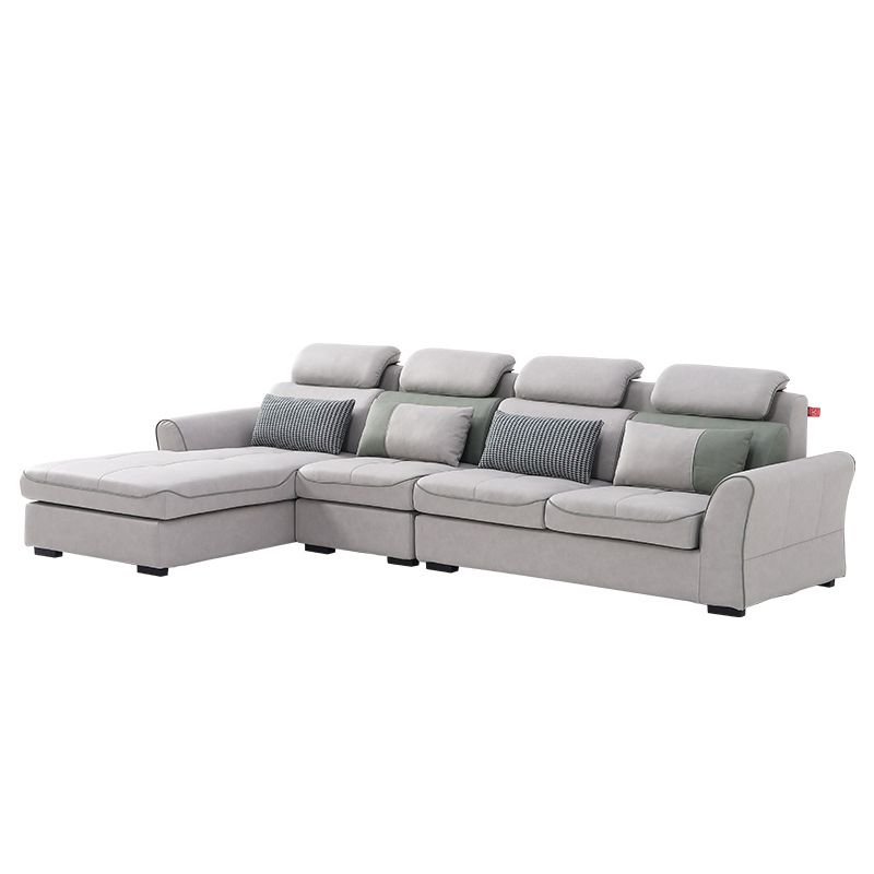 Modern Biscuit Back Sofa with Chaise Linen/Faux Leather Flared Arm Sofa in Gray