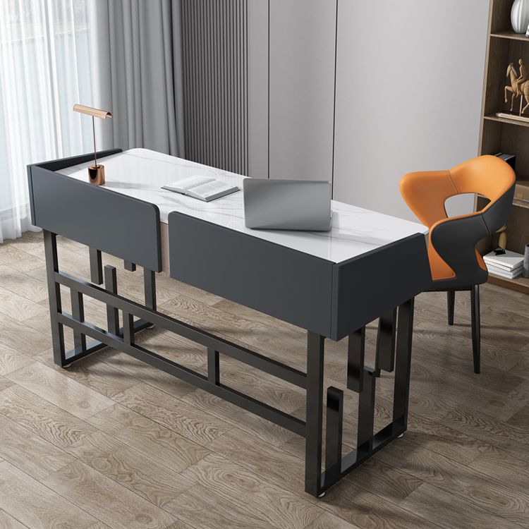 Rectangular Contemporary Stone Writing Desk Bedroom Office Desk with Drawers Clearhalo 'furn' 'furn_office_desk' 'Furniture' 'Office Desks' 'Office Furniture' 'office_desk' 1200x1200_7f82b029-740f-4b5a-a56b-cdaeeae9678e