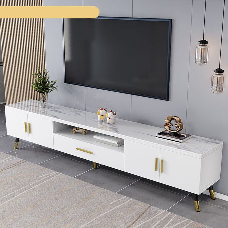 Glass TV Stand Console Open Storage TV Media Stand with Drawer Clearhalo 'furn' 'furn_tv_stands_entertainment_centers' 'Furniture' 'Living Room Furniture' 'TV Stands & Entertainment Centers' 'TV Stands & Media Storage Furniture' 'tv_stands_entertainment_centers' 1200x1200_7f858f61-d4cd-42d9-a0d0-9e03524ee527