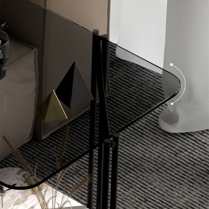 Cuadrado de vidrio 4 patas Mesa lateral de 23.6 "de altura con estante de almacenamiento