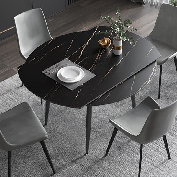 Modern Sintered Stone Dinner Table 51.18" Round Drop-Leaf Table with Black Frame Clearhalo ' dining_table' 'Dining Tables & Seating' 'Dining Tables' 'furn' 'furn_dining_table' 'Furniture' 'furniture_dining_table' 'Kitchen & Dining Furniture' 'kitchen&dining_furn' 'kitchen' 'kitchen_dining_table' 1200x1200_7f8a51db-9c3e-41a6-bc43-f71729e53cbc