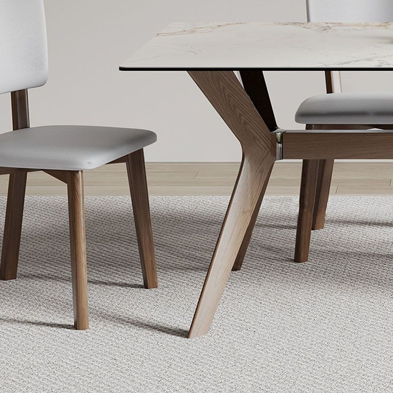 Modern Dining Table Sintered Stone Dinner Table with Wooden Base
