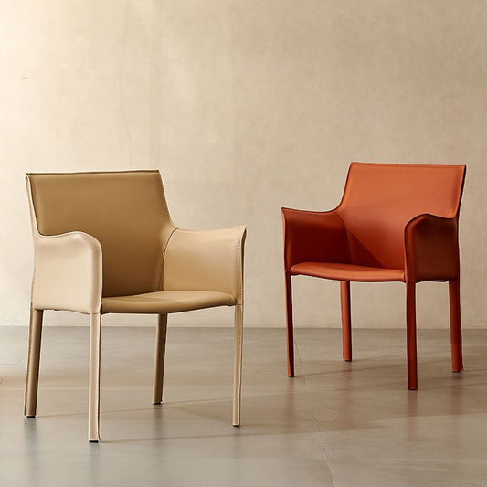 Modern Arm Dining Chair Faux Leather Low Back Dining Side Chair