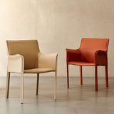 Silla de comedor de brazo moderno de cuero de cuero de la espalda baja de la espalda lateral