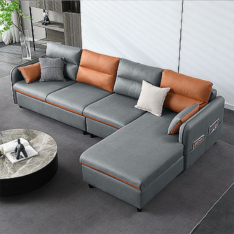 Modern Right Hand Facing Sofa Faux Leather Sectional with Pillow Back Cushion Clearhalo 'Furniture' 'kitchen' 'kitchen_sectionals' 'Living Room Furniture' 'Sectionals' 1200x1200_7f99f29f-8fb5-4eb7-ab50-706456c7c4cc