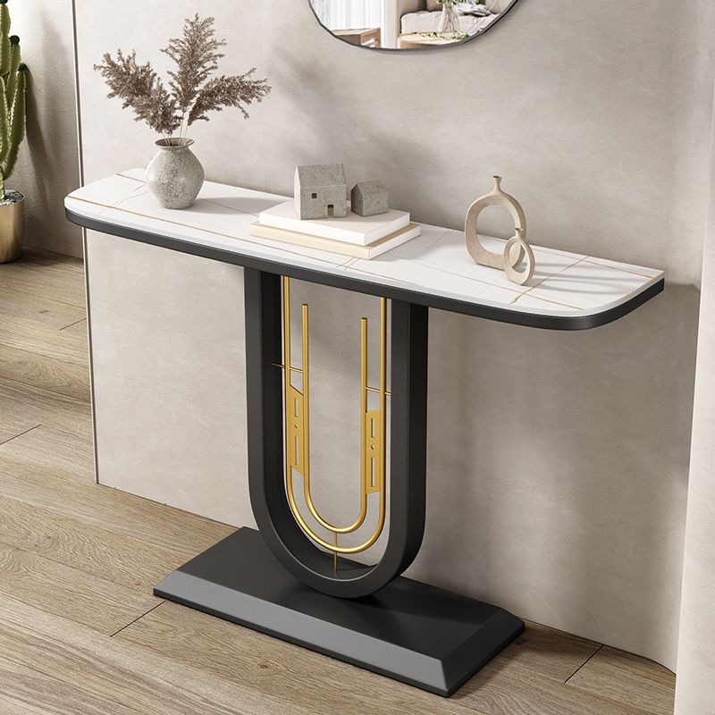 Black Pedestal Table Modern Half Moon Accent Tablel for Hall