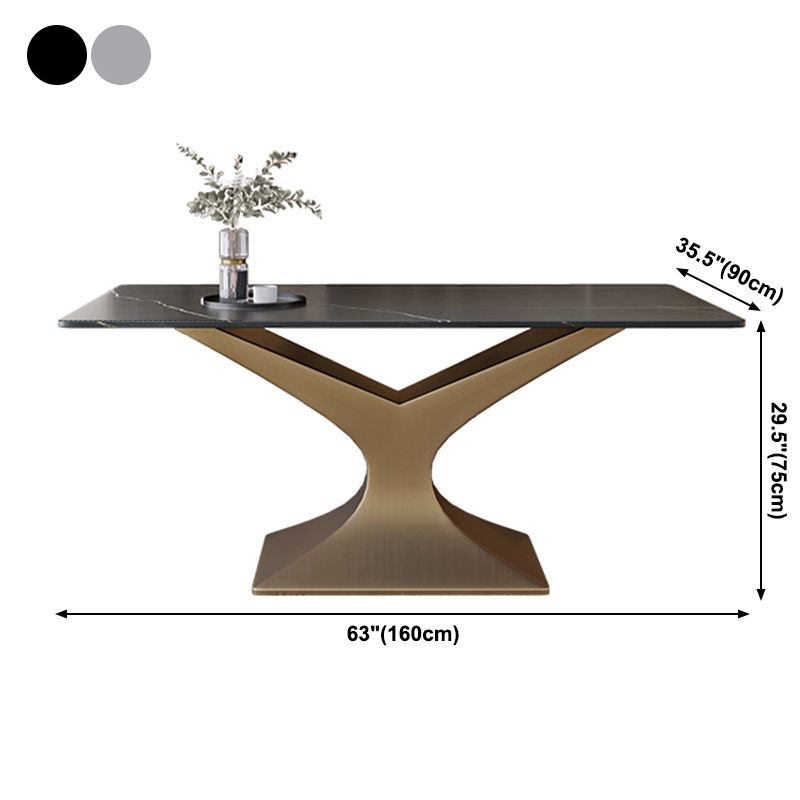 Rectangle Two-Color Dining Table Sintered Stone Table Glam with Pedestal Clearhalo ' dining_table' 'Dining Tables & Seating' 'Dining Tables' 'furn' 'furn_dining_table' 'Furniture' 'furniture_dining_table' 'Kitchen & Dining Furniture' 'kitchen&dining_furn' 'kitchen' 'kitchen_dining_table' 1200x1200_7fa22ab4-d265-46f5-96a2-bdd5469c4989