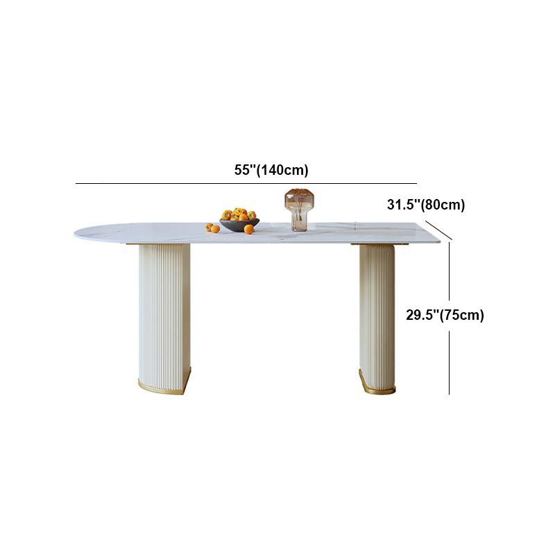 Metal Contemporary White Dining Table Marble Top Table with Double Pedestal Clearhalo 'Dining Tables & Seating' 'Dining Tables' 'dining_table' 'furn' 'furn_dining_table' 'Furniture' 'furniture_dining_table' 'Kitchen & Dining Furniture' 'kitchen' 'kitchen_dining_table' 1200x1200_7fa51a7f-9d4a-4e14-8aba-38d1df685322