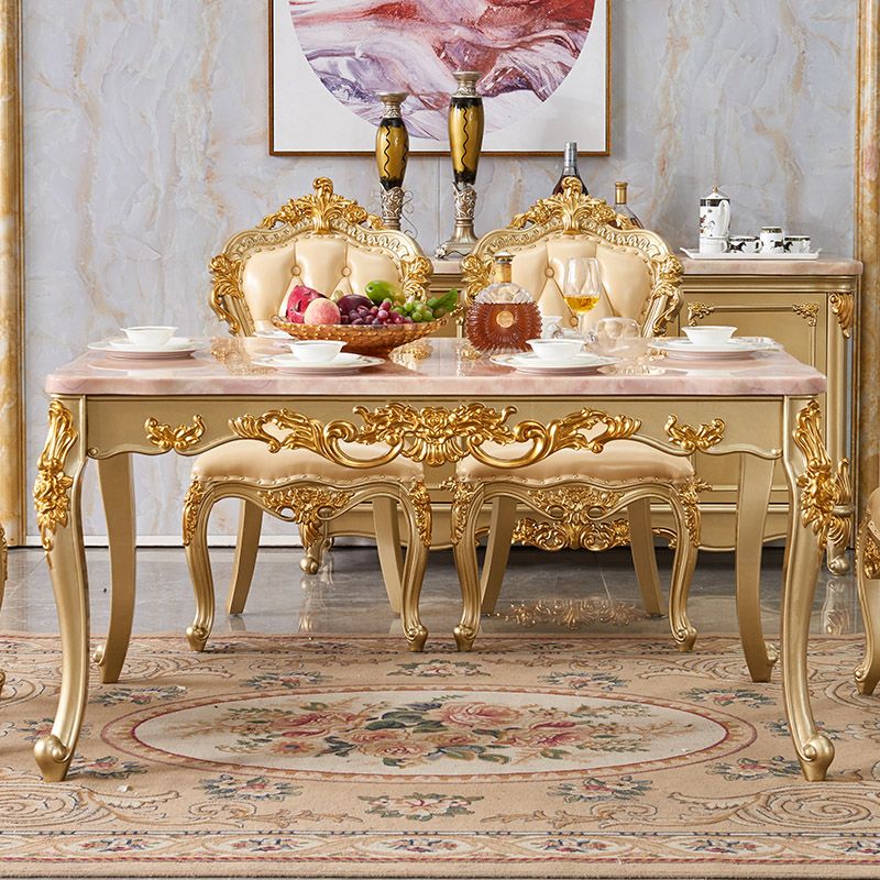 Forma rectangular mesa de comedor de estilo victoriano mesa fija con mármol