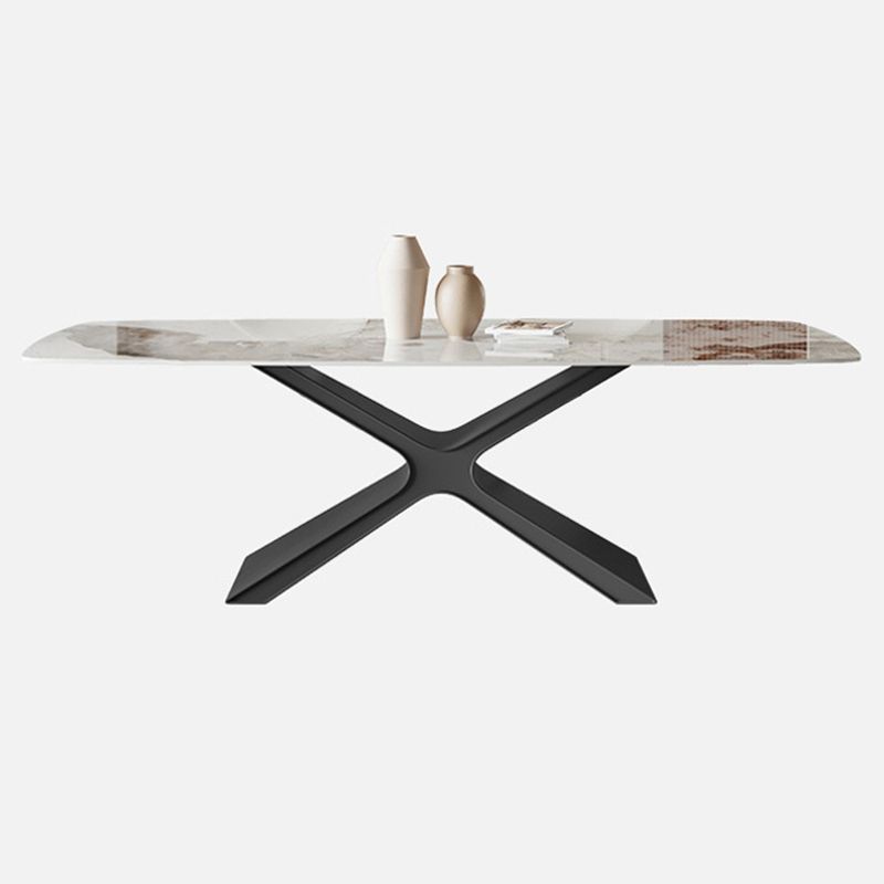 Industrial Style Sintered Stone Table Dining Rectangle Table with Metal Legs for Kitchen Clearhalo 'Dining Tables & Seating' 'Dining Tables' 'dining_table' 'furn' 'furn_dining_table' 'Furniture' 'Kitchen & Dining Furniture' 1200x1200_7fa8ae88-cf1f-4fc4-915c-3878e207f3e6
