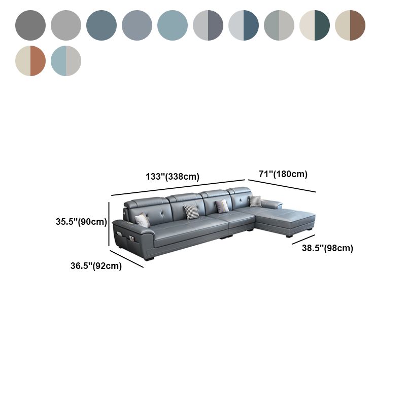 Sectional de 4 plazas en forma de L de cuero falso con almacenamiento y cojín