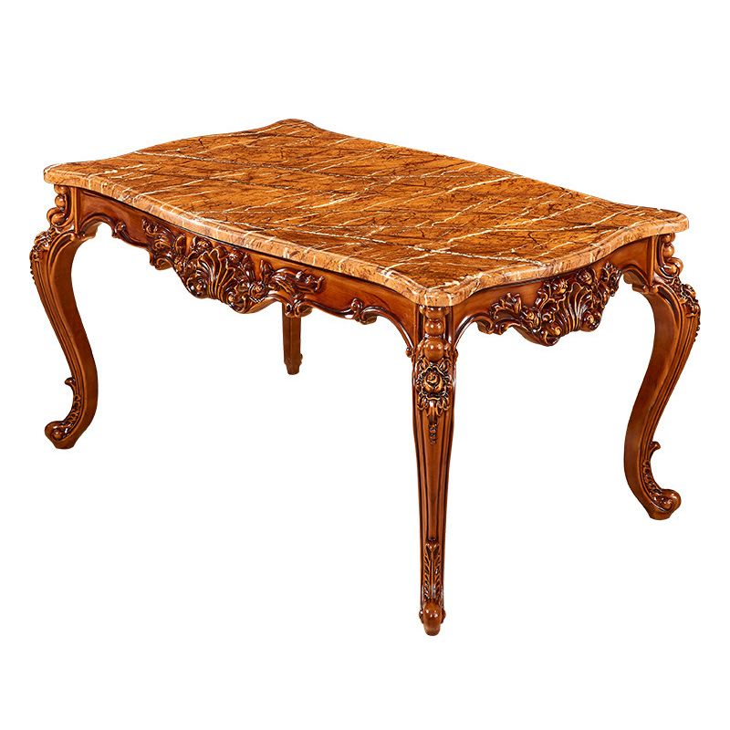 Rectangle Victorian Style Dining Table Brown Tone Fixed Table with Marble Clearhalo ' dining_table' 'Dining Tables & Seating' 'Dining Tables' 'furn' 'furn_dining_table' 'Furniture' 'furniture_dining_table' 'Kitchen & Dining Furniture' 'kitchen&dining_furn' 'kitchen' 'kitchen_dining_table' 1200x1200_7faaf8c5-43f4-4098-a825-b3a5a81166fb