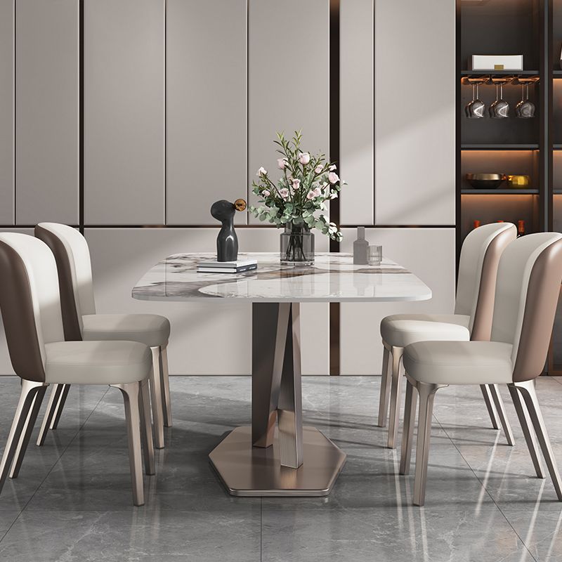 Modern Sintered Stone Dining Table Rectangle Table with Metal Pedestal Base Clearhalo 'Dining Tables & Seating' 'Dining Tables' 'dining_table' 'furn' 'furn_dining_table' 'Furniture' 'Kitchen & Dining Furniture' 1200x1200_7fabe165-0047-42b7-92e8-4c4717f27fd9