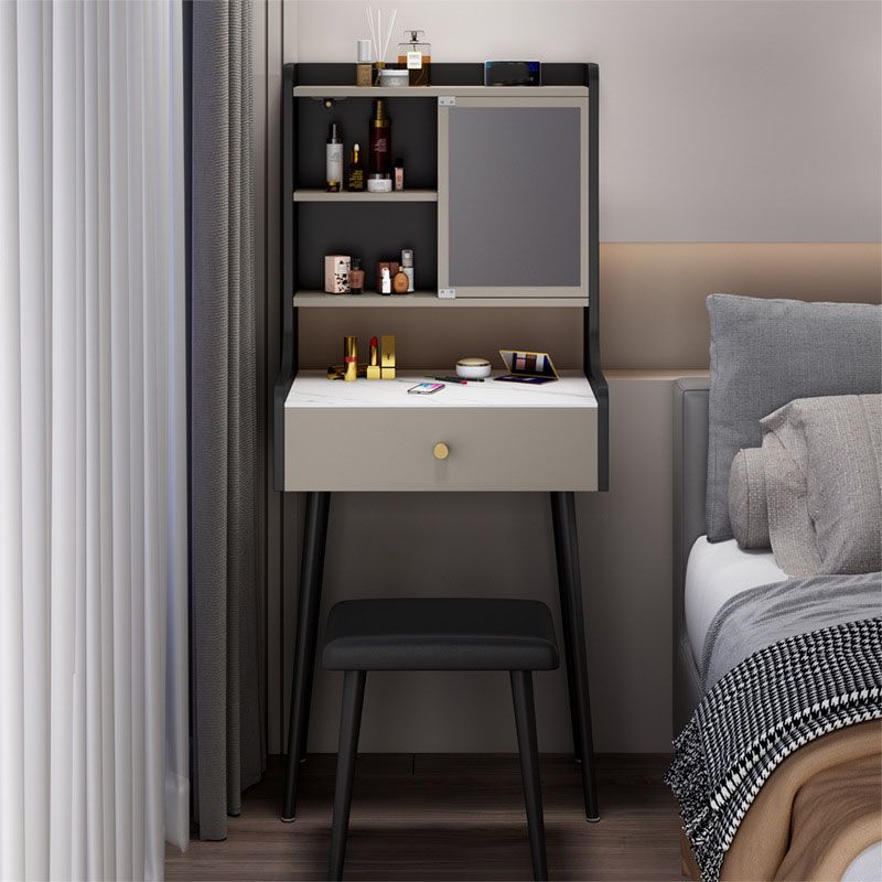 Zeitgenössischer Stein -Top -Waschtisch mit Aufbewahrung in Schwarz/Grau