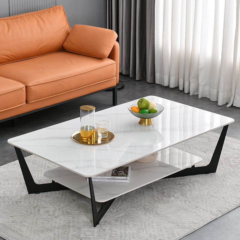 Slate Cross Legs Coffee Table Rectangular Modern Minimalist Coffee Table