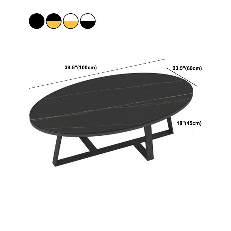 Tavolino glam in pietra ovale con base a croce di ferro 17,71 "di alto livello