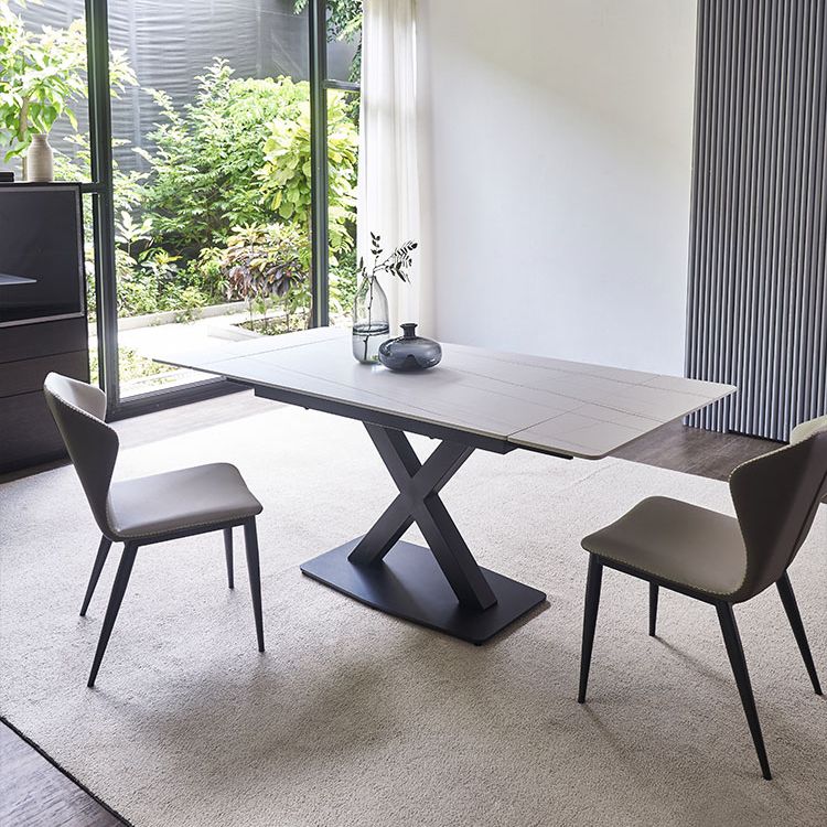 Contemporary Rectangle Dining Room Table Sintered Stone Table with Black Pedestal Base Clearhalo ' dining_table' 'Dining Tables & Seating' 'Dining Tables' 'furn' 'furn_dining_table' 'Furniture' 'furniture_dining_table' 'Kitchen & Dining Furniture' 'kitchen&dining_furn' 'kitchen' 'kitchen_dining_table' 1200x1200_7fb5c357-dc7e-4a7a-b3ea-2e020bd4a06c