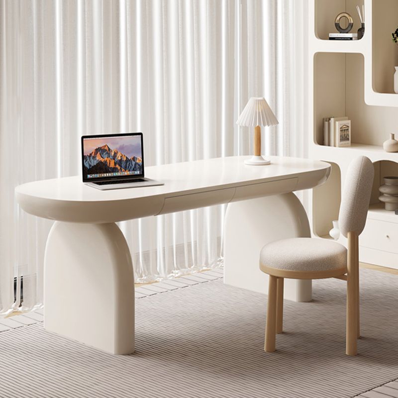 Bureau d'écriture en bois d'ingénierie de style industriel Bureau de bureau incurvé avec 2 tiroirs