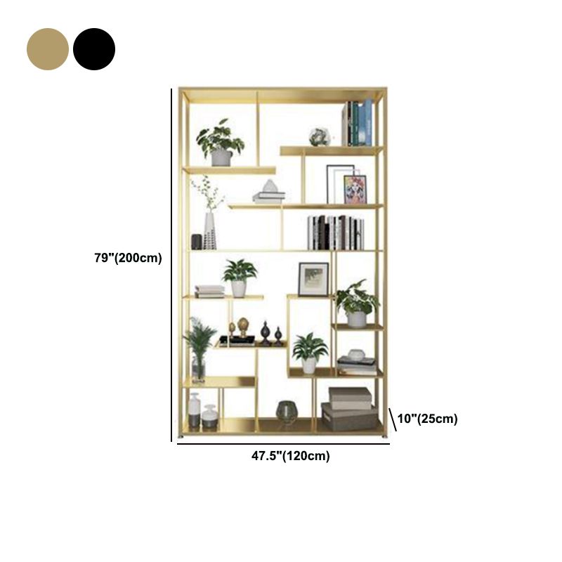 Open Back Bookshelf Scandinavian Home Office Bookcase with Metal Shelves