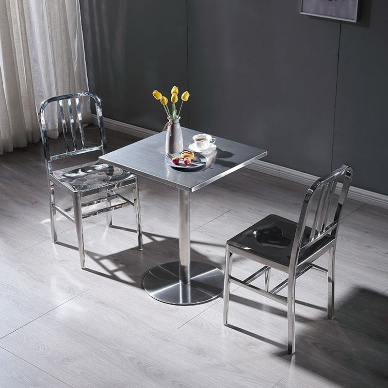 Square Table Dinette Table Industrial Stainless Steel Dinner Room Table with Tulip Base Clearhalo ' dining_table' 'Dining Tables & Seating' 'Dining Tables' 'furn' 'furn_dining_table' 'Furniture' 'furniture_dining_table' 'Kitchen & Dining Furniture' 'kitchen&dining_furn' 'kitchen' 'kitchen_dining_table' 1200x1200_7fc779dd-6afd-4dd7-8878-6e43b10f9f08