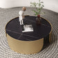 Mesa de centro con tapa de piedra Glam y mesa de cóctel redonda con base de tambor de acero