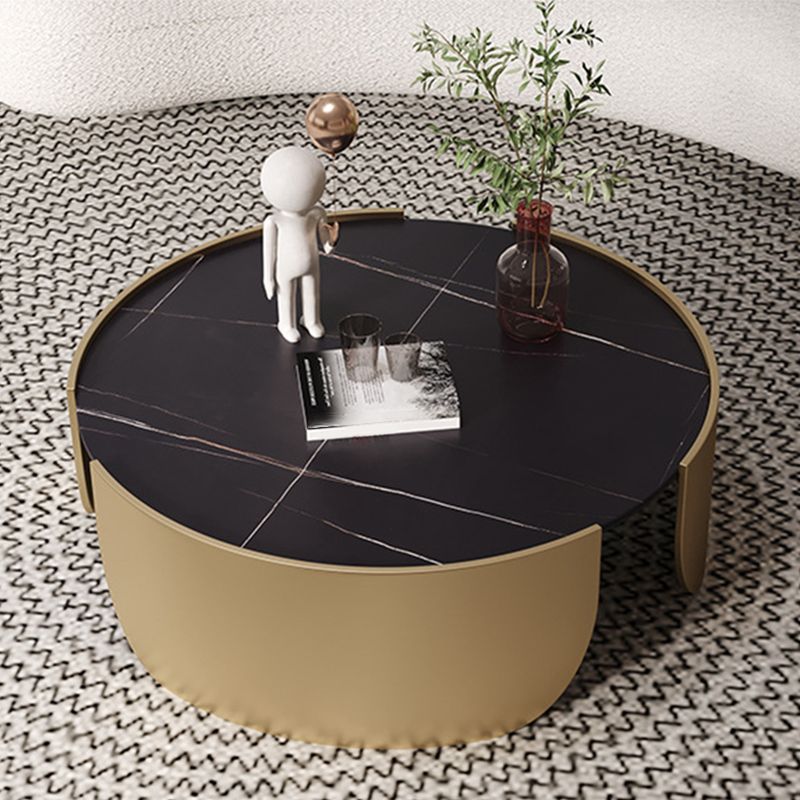 Mesa de centro con tapa de piedra Glam y mesa de cóctel redonda con base de tambor de acero