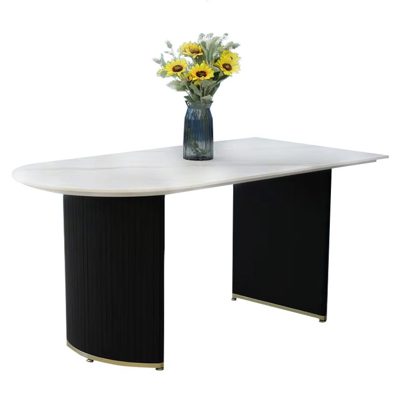 Freeform Double Pedestal Dining Table Luxury Fixed Table of Faux Marble Clearhalo 'Dining Tables & Seating' 'Dining Tables' 'dining_table' 'furn' 'furn_dining_table' 'Furniture' 'Kitchen & Dining Furniture' 1200x1200_7fd3214f-fb3c-49ca-8cb6-8c582a32c0c1