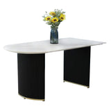 Freeform Double Pedestal Dining Table Luxury Fixed Table of Faux Marble Clearhalo 'Dining Tables & Seating' 'Dining Tables' 'dining_table' 'furn' 'furn_dining_table' 'Furniture' 'Kitchen & Dining Furniture' 1200x1200_7fd3214f-fb3c-49ca-8cb6-8c582a32c0c1