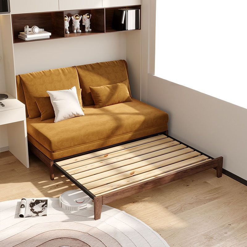 Moderne armloze bankbed cabriolet met kussens zitplaatsen in bruin