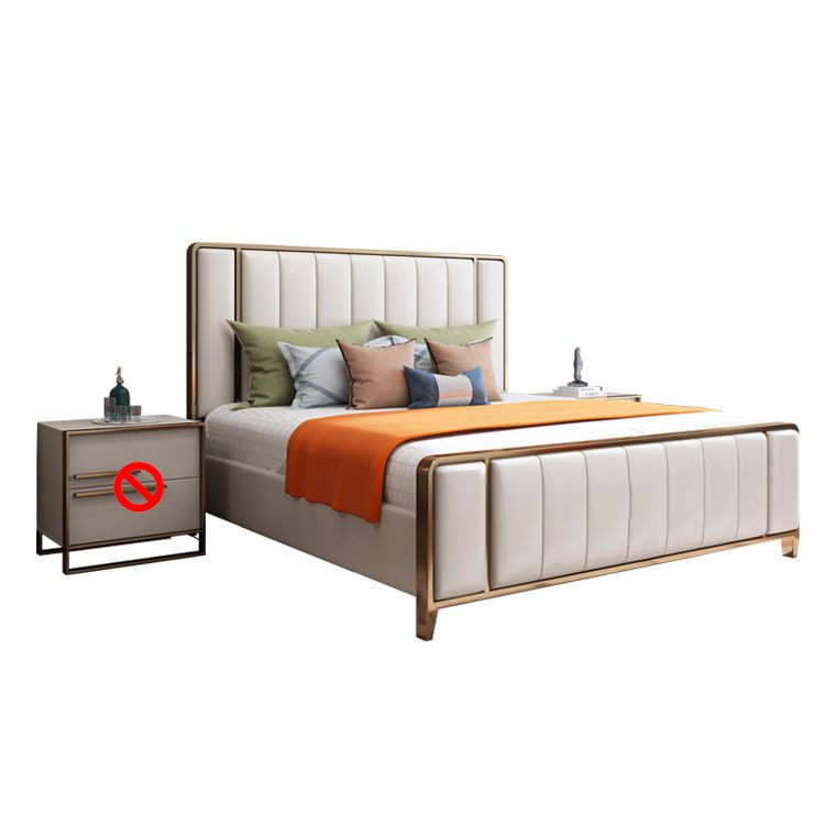 White Standard Bed Modern Bed Frame with Upholstered Headboard