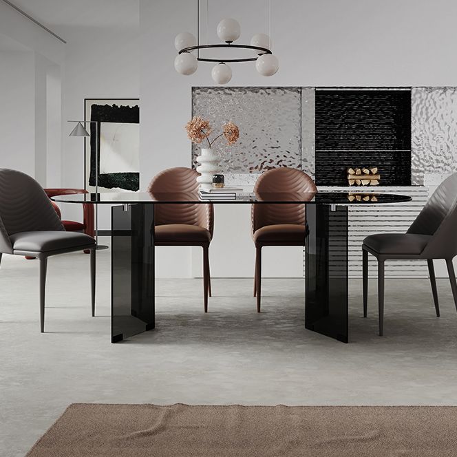 Glass Contemporary Oval Dining Table Clear Glass Top Table with Double Pedestal Clearhalo ' dining_table' 'Dining Tables & Seating' 'Dining Tables' 'furn' 'furn_dining_table' 'Furniture' 'furniture_dining_table' 'Kitchen & Dining Furniture' 'kitchen&dining_furn' 'kitchen' 'kitchen_dining_table' 1200x1200_7fd91dea-c76b-40b2-9e49-53774a424256