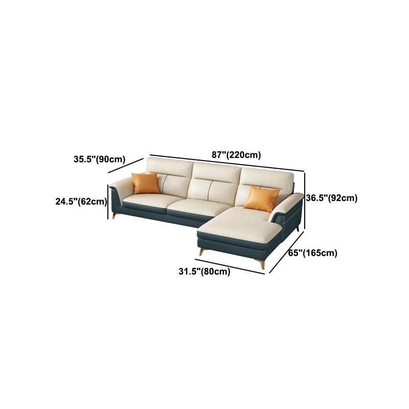 Pillow Top Arm Genuine Leather Sectionals, Cushion Back 36.2" Sectional Sofa in Ivory Clearhalo 'furn' 'furn_sectionals' 'Furniture' 'Living Room Furniture' 'Sectionals' 1200x1200_7fda95ef-df11-476a-8517-c8ef7d984962
