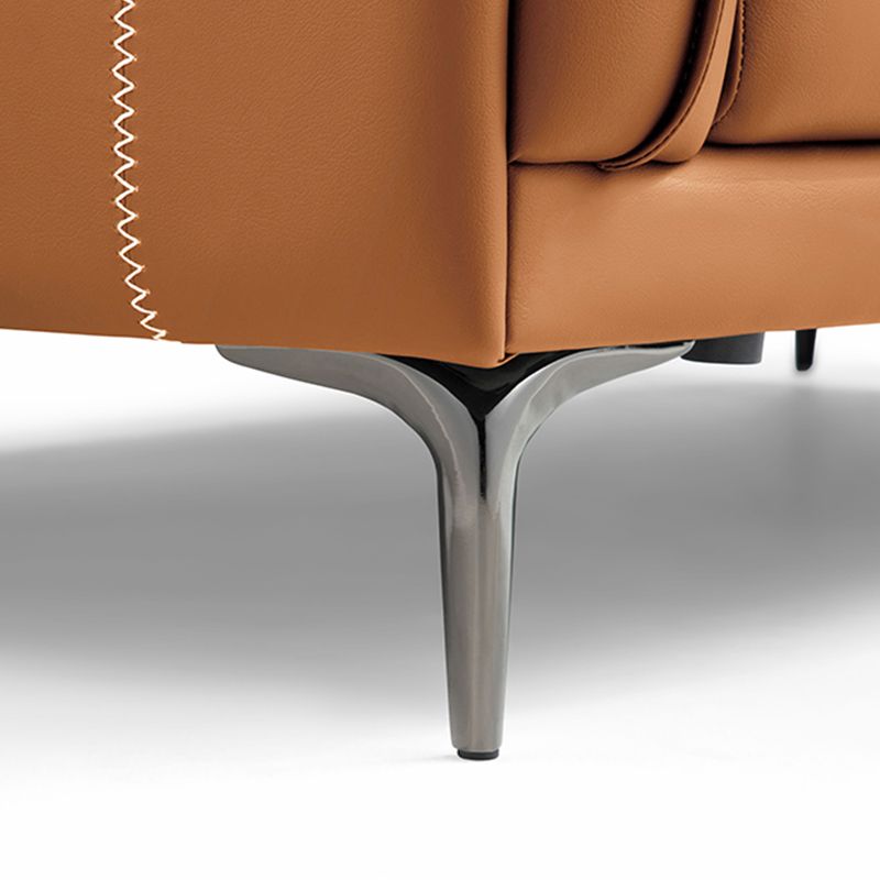 Modern Genuine Leather Sewn Pillow Back Flared Arm Sofa For Living Room