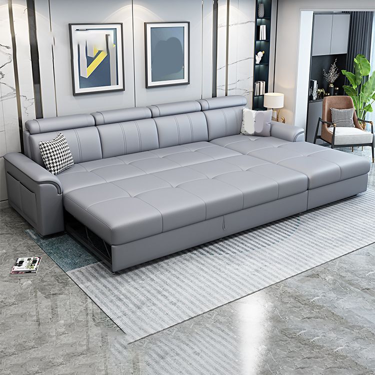 113.39" W x 64.96" D x 35.43" H Sleeper Sofa & Chaise Faux Leather Sewn Pillow Back Sofa Clearhalo 'furn' 'furn_sectionals' 'Furniture' 'furniture_sectionals' 'Living Room Furniture' 'Sectionals' 1200x1200_7fdf59c5-fc4f-4ac8-a848-e2173afb36d3