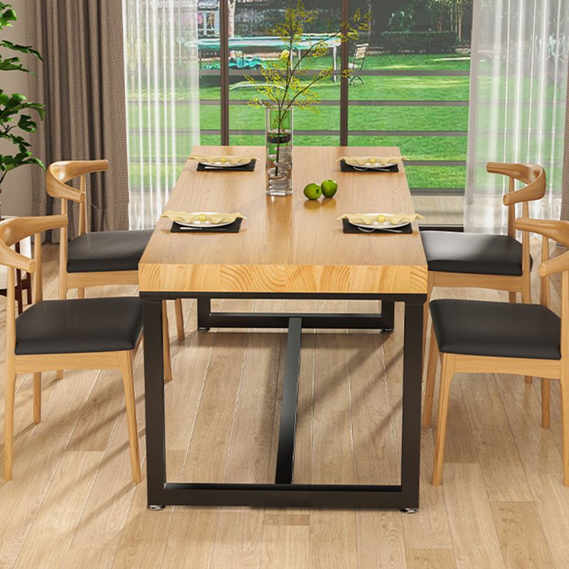 Industrial Solid Wood Dining Table Rectangle Table in Brown with Metal Trestle Base Clearhalo ' dining_table' 'Dining Tables & Seating' 'Dining Tables' 'furn' 'furn_dining_table' 'Furniture' 'furniture_dining_table' 'Kitchen & Dining Furniture' 'kitchen&dining_furn' 'kitchen' 'kitchen_dining_table' 1200x1200_7fe0eccd-6515-4c6c-88cd-45662affbda8