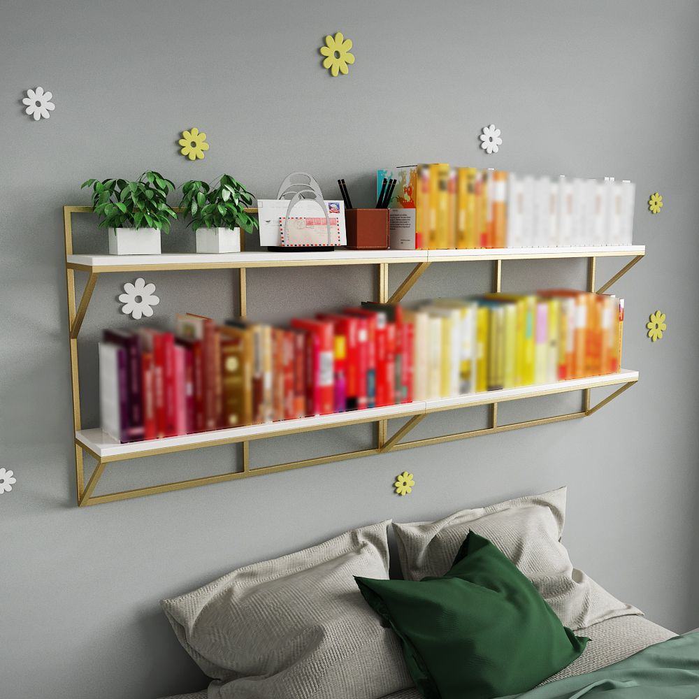 Glam Wall Mounted Bookshelf Iron Frame Glass and Pine Shelf Bookshelf Clearhalo 'Bookcases' 'furn' 'furn_bookcases' 'Furniture' 'furniture_bookcases' 'kitchen' 'kitchen_bookcases' 'Living Room Furniture' 'Office Furniture' 1200x1200_7fe74916-92c9-4d67-b454-df3e816bbab9