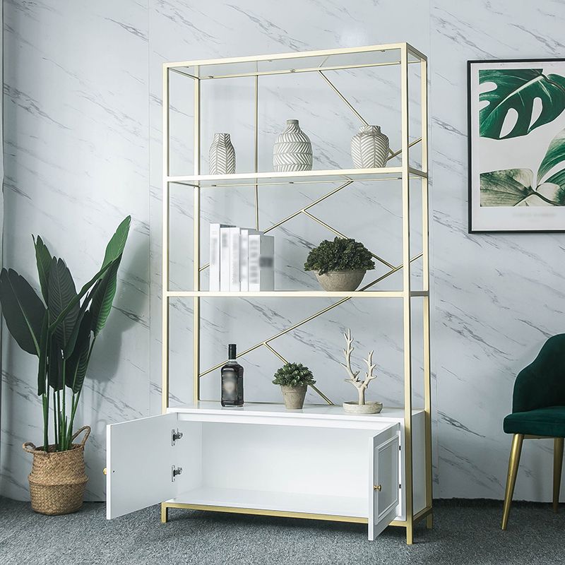 Scandinavian Open Etagere Bookshelf with Gold Iron Frame White Manufactured Wood Shelf Clearhalo 'Bookcases' 'furn' 'furn_bookcases' 'Furniture' 'furniture_bookcases' 'kitchen' 'kitchen_bookcases' 'Living Room Furniture' 'Office Furniture' 1200x1200_7fe9861b-81f6-4243-8d53-d28c9b464280