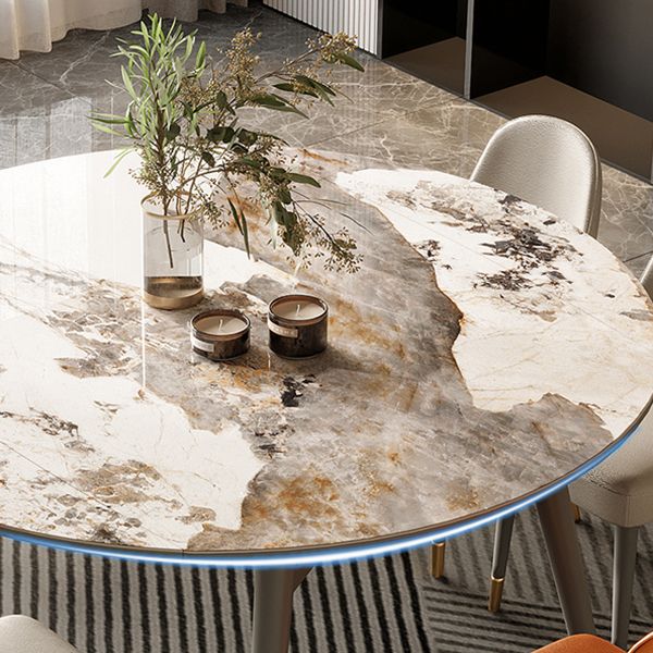 Modern Round Extendable Dining Table Wood Legs for Living Room