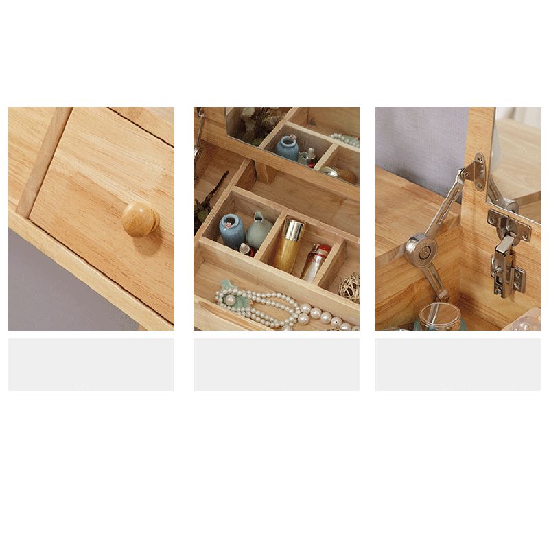 Solid Wood Vanity Dressing Table Scandinavian Flip-Top Mirror Vanity Desk