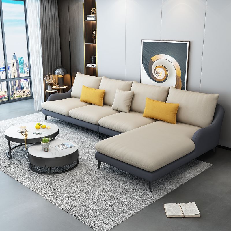 126.0"L √ó 66.9"W √ó 35.8"H Faux Leather Recessed Arm Sectional Slipcovered Sofa and Chaise Clearhalo 'furn' 'furn_sectionals' 'Furniture' 'furniture_sectionals' 'Living Room Furniture' 'Sectionals' 1200x1200_7febc34a-9917-4663-8a5b-218408b19916