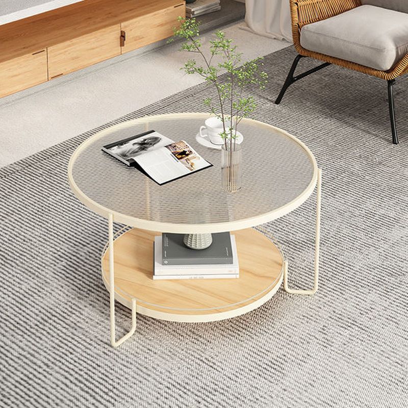 Tavolino da caffè rotondo in vetro Tavolo da cocktail tipo base a 3 gambe con contenitore
